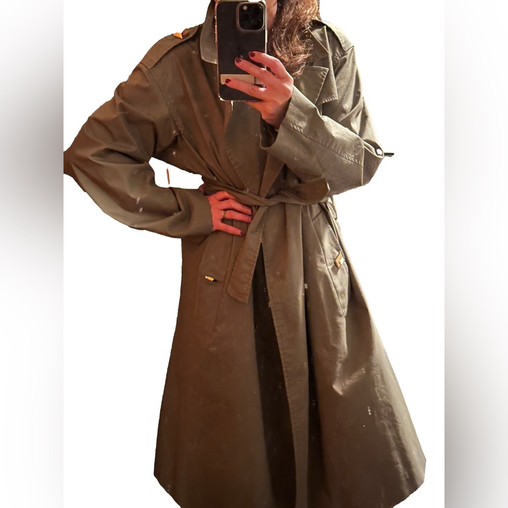 CAROLINA RITZ Stylish Army GREEN LONG Trench Coat Loose ITALY EUC